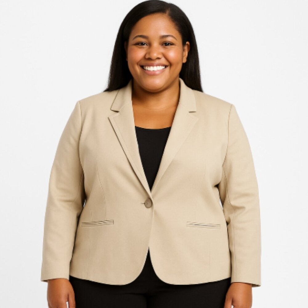 Lane Bryant Khaki Stretch Blazer Size 22 | Classic Neutral Tailored Workwear